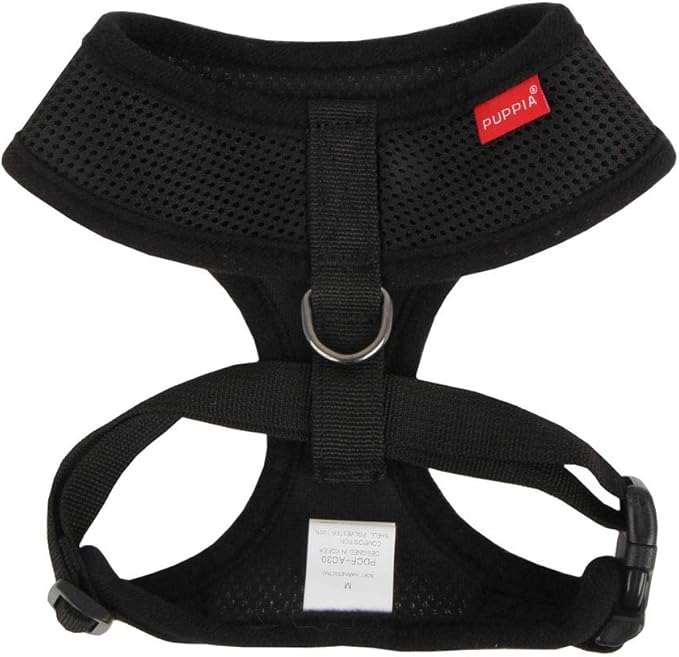 Puppia Soft Dog Harness No Choke Over-The-Head Triple Layered Breathable Mesh Adjustable Chest Belt and Quick-Release Buckle, Black, X-Large