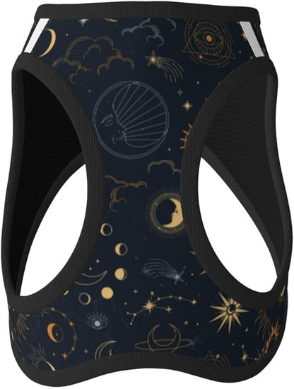 Dog Harness and Leash Set with Celestial Moon Star Pattern, Breathable Mesh Vest with Reflective Strips, Adjustable No Pull Pet Harness for Small Dogs and Cats Medium