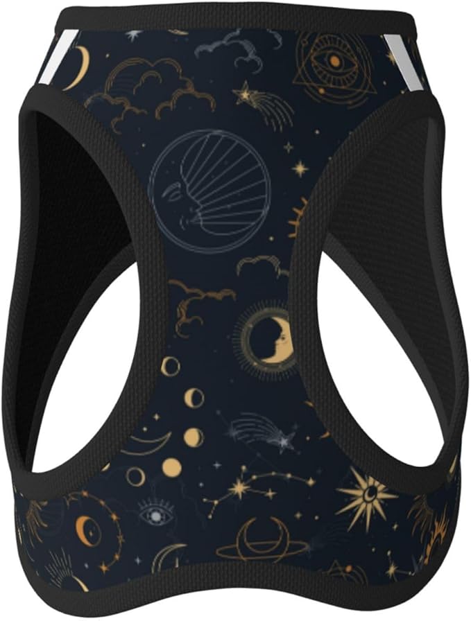 Dog Harness and Leash Set with Celestial Moon Star Pattern, Breathable Mesh Vest with Reflective Strips, Adjustable No Pull Pet Harness for Small Dogs and Cats Small