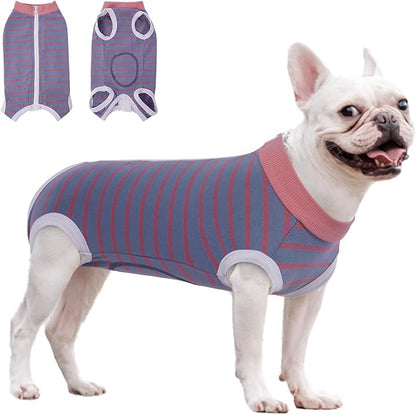 Dog Recovery Suit, Puppy Surgical Pajamas Bodysuit for Dogs Cats After Spay Neuter Surgery Abdominal Wound Bandages, Striped Onesie Pant for Shedding Skin Disease, Anti-Licking Cone Alternative S