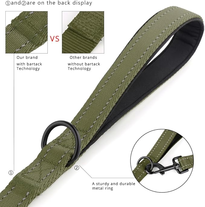 Plutus Pet Double Handle Dog Leash 6ft, Heavy Duty, Reflective Dual Handle Dog Leash for Safety Training, for Medium Large Dogs,2 Handle Leads, Ranger Green