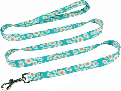 Harness and Leash Set, Floral Pattern, 5ft Matching Leash, No Pull, Easy Wear for Medium Dogs.(M, Green Daisy)