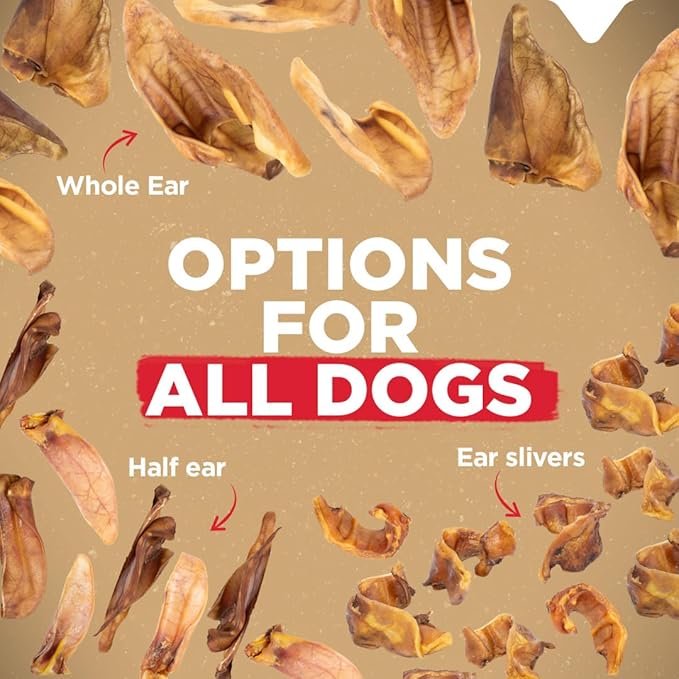 Natural Farm Half Pig Ears for Dogs (25-Pack), One Ingredient: Natural Pigs Ears, Air Dried, Long-Lasting & Highly Digestible Treats, Great for Puppy and Large/Medium Dogs
