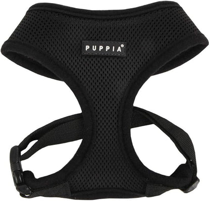 Puppia Soft Dog Harness No Choke Over-The-Head Triple Layered Breathable Mesh Adjustable Chest Belt and Quick-Release Buckle, Black, Large
