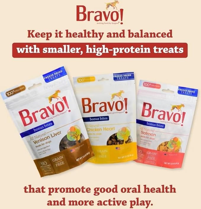 Bravo! Bonus Bites Single Ingredient Freeze Dried Raw Dog Treats, Venison Liver, 3 Ounce, High Protein, Grain Free, Gluten Free
