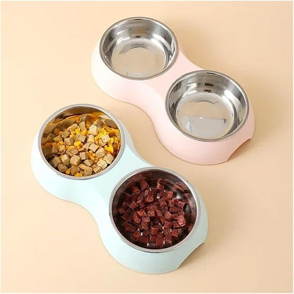 Double Pet Bowls Water Feeder Stainless Steel Drinking Dish Feeding Supplies Dog Accessories(Gray)