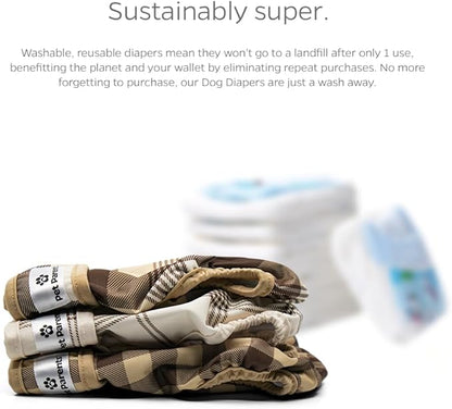 Pet Parents® Washable Dog Diapers (3pack) + Extendrs® of Durable Doggie Diapers, Premium Dog Diapers Female & Male (Medium, Oxford)