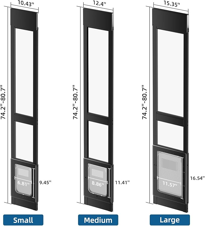 Dog Door for Sliding Glass Door, Magnetic Plastic Flap Sliding Door Pet Insert with Lock, Adjustable Height 74.2”-80.7”, No-Cut Installation for Patio Dog Access(Black S)