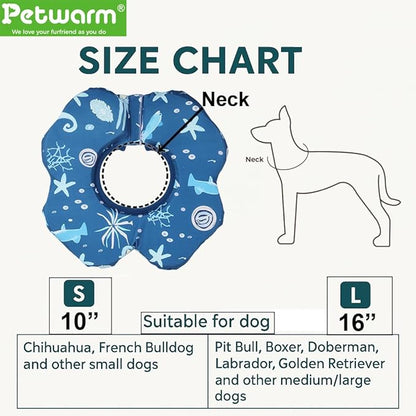 PetWarm Dog Recovery Collar, Recovery Collar for Dogs, Lightweight Soft Flower Design, Comfortable Neck Protector Helps Discourage Licking, Post-Visit Protective Collars, Animal Print, Blue, L