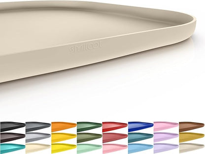 Smilool Silicone Pet Food Mat with Raised Edge for Food and Water Bowl, Dog Feeding Mats, Cat Food Trays for Floor Waterproof, Rubber Tray for Dogs and Cats, 19 x 12 x 0.7 Beige