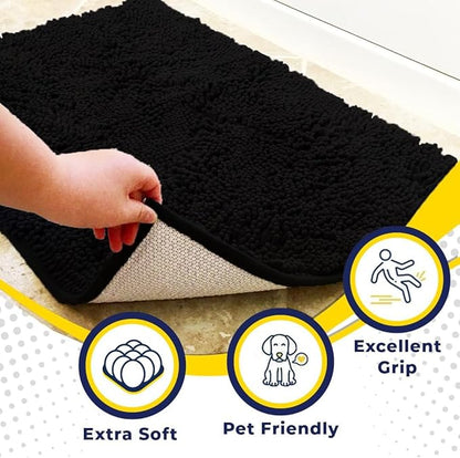 Muddy Mat® | Super Absorbent Door Mat Indoor, Microfiber Quick Dry Chenille Entryway Rug, Non-Slip Front Door Mat, Indoor Mats for Entryway, Machine Washable Pet Rug, Black 16"x24"