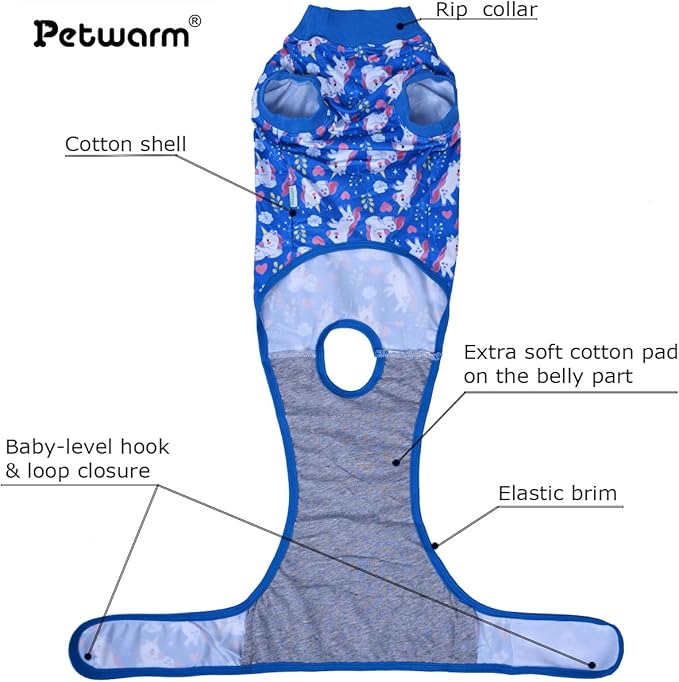 PetWarm Dog Surgery Suit, Dog Surgical Recovery Suit Female and Male, Onesies for Dogs, Anti-Licking Surgery Recovery Shirt for Dogs, Unicorn Pattern, Blue, 2XL