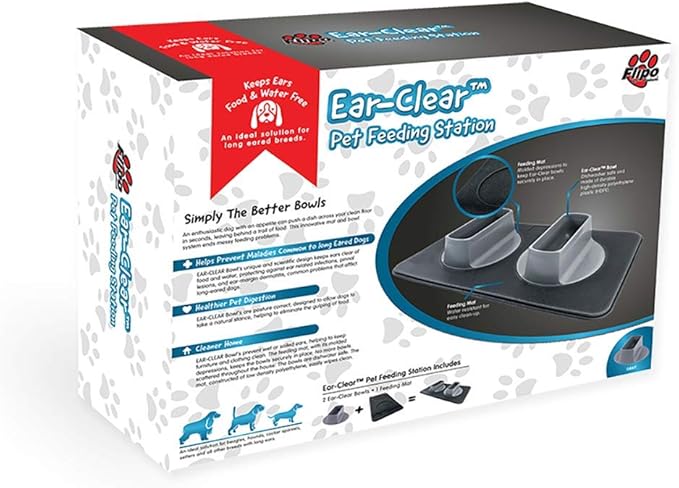 Ear Clear Dog Bowl and Mat Set, No Spill Food and Water Bowls with Mat, Perfect Feeding Tray Set for Long Eared Dog or Breeds, No Mess Dog Bowl 36 oz Feeder Bowl Set, Hounds, Cocker Spaniels, Setters