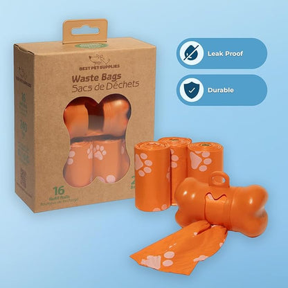 Best Pet Supplies Dog Poop Bags for Waste Refuse Cleanup, Doggy Roll Replacements for Outdoor Puppy Walking and Travel, Leak Proof and Tear Resistant, Thick Plastic - Orange, 240 Bags