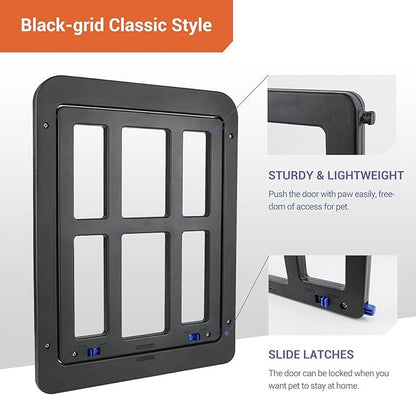 PETLESO Small Pet Door for Screen & Sliding Doors - 8.3" x 10.3" Magnetic Auto-Close Flap with Lockable Insert, Ideal for Cats & Small Dogs, Black