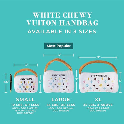 Haute Diggity Dog Chewy Vuiton Handbag Plush Squeaky Dog Toy, Soft Durable Designer-Inspired Stuffed Puppy Chew Toys for Small, Medium & Large Dogs, Machine-Washable (White) XL