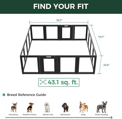FXW AuraSpace Acrylic Indoor Dog Playpen for Puppies and Small Dogs, 24 Inch, 16 Panels, Black