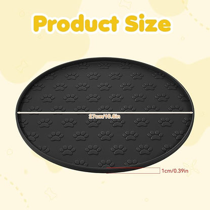 Silicone Dog Food Mat Small, 10.6'' Black Pet Food Mat, Round Dog Cat Foods Mats Small, Silicone Mats for Dogs Bowls, Waterproof Non-Slip Dogs Cat Water Bowl Placemat with Raised Edge