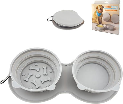 Foldable Dogs or Cats Bowl, Silicone Outdoor Feeder Dish for Pet, Camping Expandale Food and Water Bowl, Traveling Pet Feeding Watering Dish with Carabiners