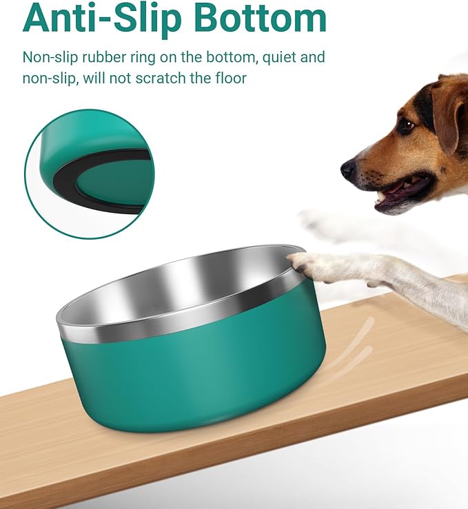 WENBOKMIN Dog Bowl, Stainless Steel Dog Food and Water Bowl with Non Slip Quiet Bottom, Easy to Clean, Dishwasher Safe, 40oz, Deep Green