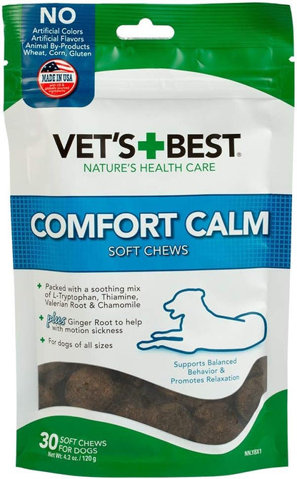 Vet's Best Comfort Calm Calming Soft Chews Dog Supplements - Dog Calming Aid Supports Dog Balances Behavior - Promotes Relaxation - 30 Day Supply