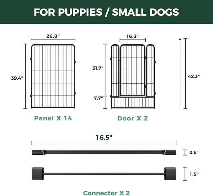 FXW Rollick Unleashed Dog Playpen for Indoor, Yard, RV Camping, 40 inch 16 Panels Dog Pen with Connectors (Pack of 2) for Medium and Large Dogs│Patented