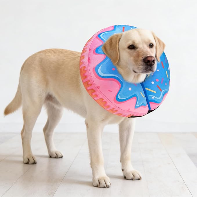 SCENEREAL Dog Cone Alternative After Surgery Donut Collar, Soft Pet Recovery Pillow Collar for Medium Large Dogs, Inflatable Adjustable Neck Collars to Prevent Licking, Donut L