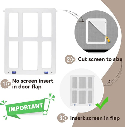 Cat Screen Door for Sliding Screen Door Pet Screen Door with Flap Lockable Suitable for Small Dog and Cat-White