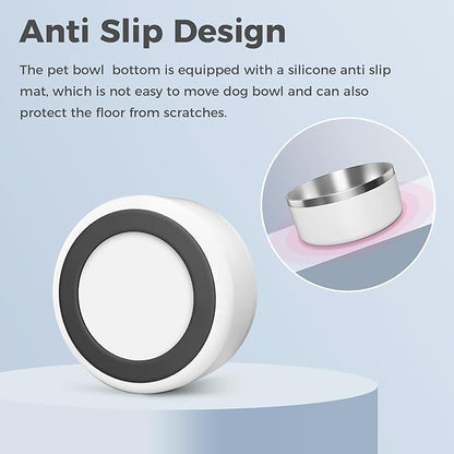 WENBOKMIN Dog Bowl, Stainless Steel Dog Food and Water Bowl with Non Slip Quiet Bottom, Easy to Clean, Dishwasher Safe, 64oz, White