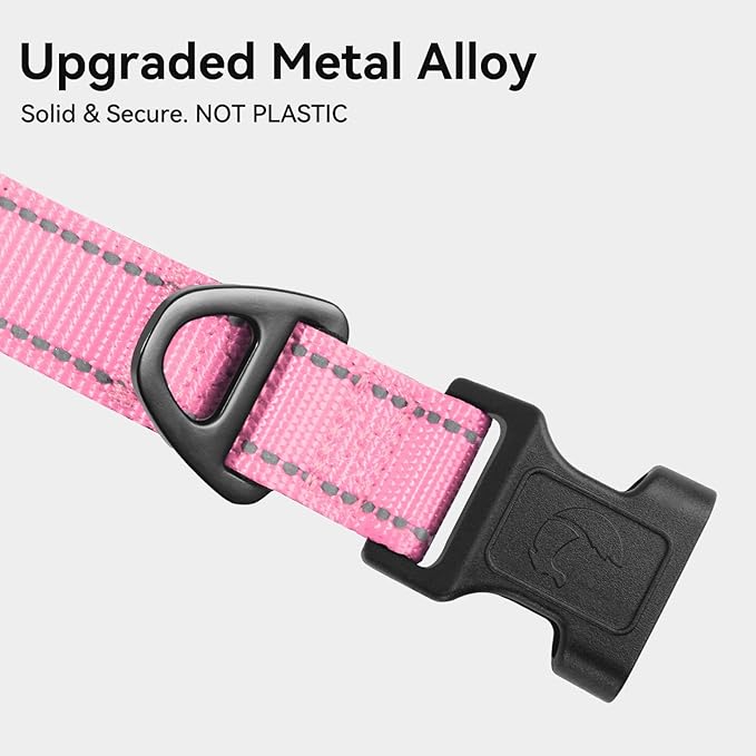 Joytale Reflective Dog Collar, Soft Neoprene Padded, Metal D-Ring, Nylon Pet Collar Adjustable for Puppy Dogs, Pink, XS