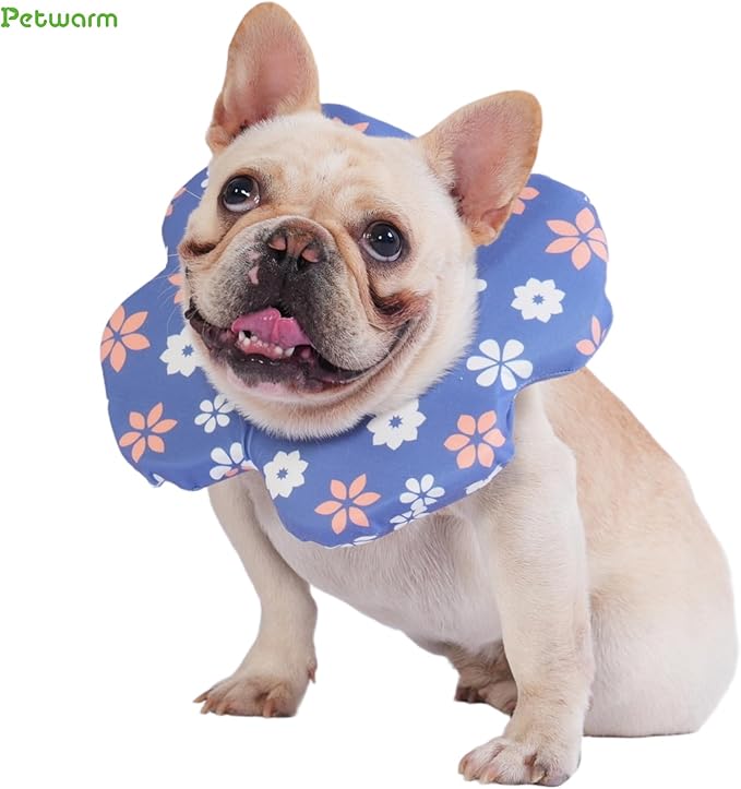 PetWarm Dog Recovery Collar, Recovery Collar for Dogs, Lightweight Soft Flower Design, Comfortable Neck Protector Helps Discourage Licking, Post-Visit Protective Collars, Flower Print, Blue, S