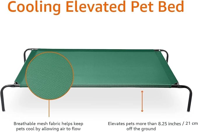 Amazon Basics Cooling Breathable Elevated Dog Bed with Durable Metal Frame for Large Dogs, X-Large, 60 x 37 x 9 Inch, Green, Easy to Clean