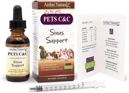 Amber NaturalZ Pet C&C Herbal Supplement for Dogs, Cats, Birds, Guinea Pigs, and Rabbits | Pet Herbal Supplement for Healthy Sinus | 1 Fluid Ounce Glass Bottle |Manufactured in The USA