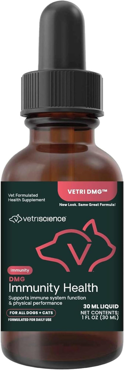 VetriScience DMG Immunity Health Easy-Dose Liquid, Immune Support Supplement for Cats and Dogs, Hypoallergenic, Support Performance, Stamina, Immune Response, (Dimethylglycine), 30 ml