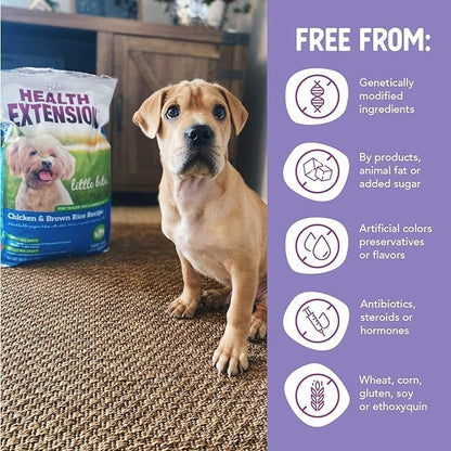Health Extension Little Bites Dry Dog Food for Toy and Small Breeds, Chicken & Brown Rice Recipe, with Probiotics & Superfoods for Digestion & Coat Health, 4 lb Bag (Pack of 2)