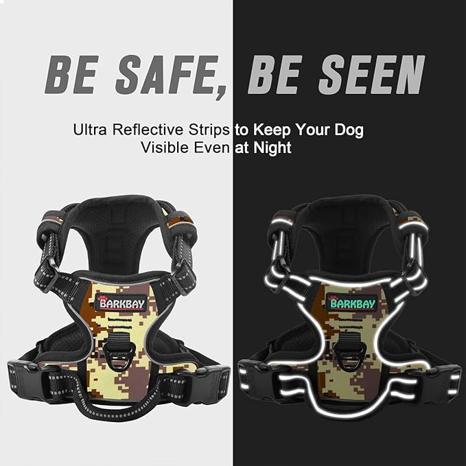 BARKBAY No Pull Dog Harness Front Clip Heavy Duty Reflective Easy Control Handle for Large Dog Walking(Desert camo,M)