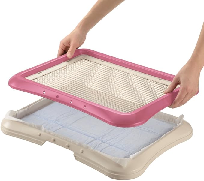 Richell Paw Trax Mesh Training Tray, Pink 25.2 x 18.9 x 1.6" | Richell Paw Trax Mesh Training Tray: Puppy Potty Pad Holder for Indoor Use, Anti-Chewing and Tearing, Ideal for Potty Training Puppies