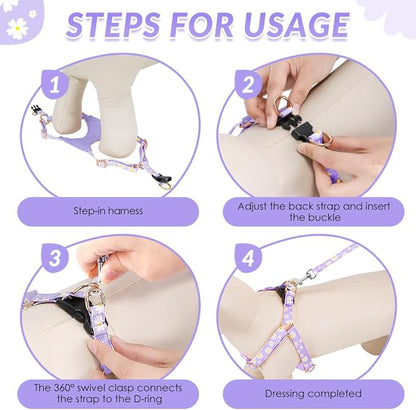 Lukovee Puppy Harness and Leash Set, No Pull Lightweight Soft Suede Adjustable Pet Harness Vest with Snap Buckle for Puppy Small and Medium Size Dog (Purple-XXS)