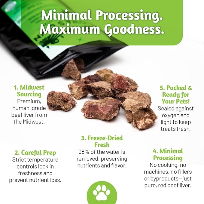 100% USA Freeze Dried Beef Liver Treats for Dogs and Cats – 100% Natural - Single Ingredient – High Protein Snack – All Breeds – Made in USA – 4oz Bag (Regular size pieces for dogs over 15 lbs)