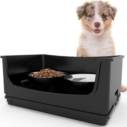 Elevated Dog Bowl Stand Set,Quiet Eating Mess Proof Raised Dog Bowls 2 Stainless Steel Food Bowls,Splash Water Collection Non-Slip Small Cat Feeding Table