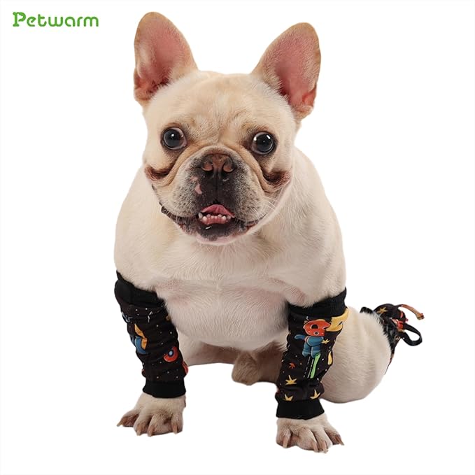 PetWarm Dog Recovery Sleeve 4pcs Set, Dog Leg Sleeve, Ideal for Comfort and Support During Pet Recovery, Suitable for Active or Support Recoverying Pet Use, Black Gold, L