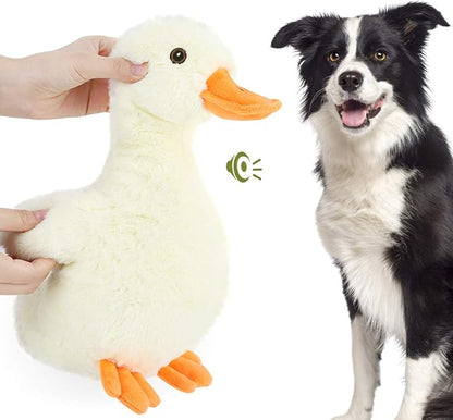 Pawaboo Squeak Plush Duck Dog Toy, Large 12'' Super Soft PlushStuffed Duck-Shaped Pet Toys, Crinkle Paper Rattle Pet Biting Training Chew Toys Non-Toxic Plush Doll for Pets Dogs, Light Yellow/Orange