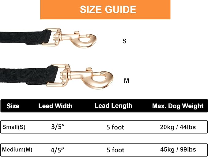 Soft Cotton Dog Leash, 5 Ft Heavy Duty Corduroy Dog Leashes with Gold Metal Hook for Small Medium Large Dogs,Small,Black