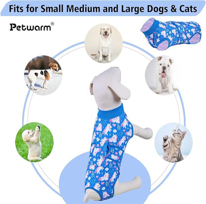 PetWarm Dog Surgery Suit, Dog Surgical Recovery Suit Female and Male, Onesies for Dogs, Anti-Licking Surgery Recovery Shirt for Dogs, Unicorn Pattern, Blue, XL