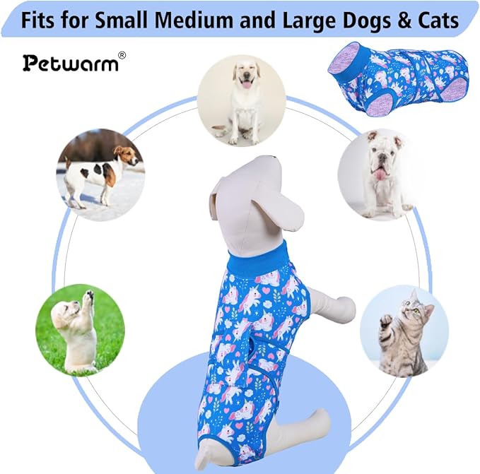 PetWarm Dog Surgery Suit, Dog Surgical Recovery Suit Female and Male, Onesies for Dogs, Anti-Licking Surgery Recovery Shirt for Dogs, Unicorn Pattern, Blue, XS