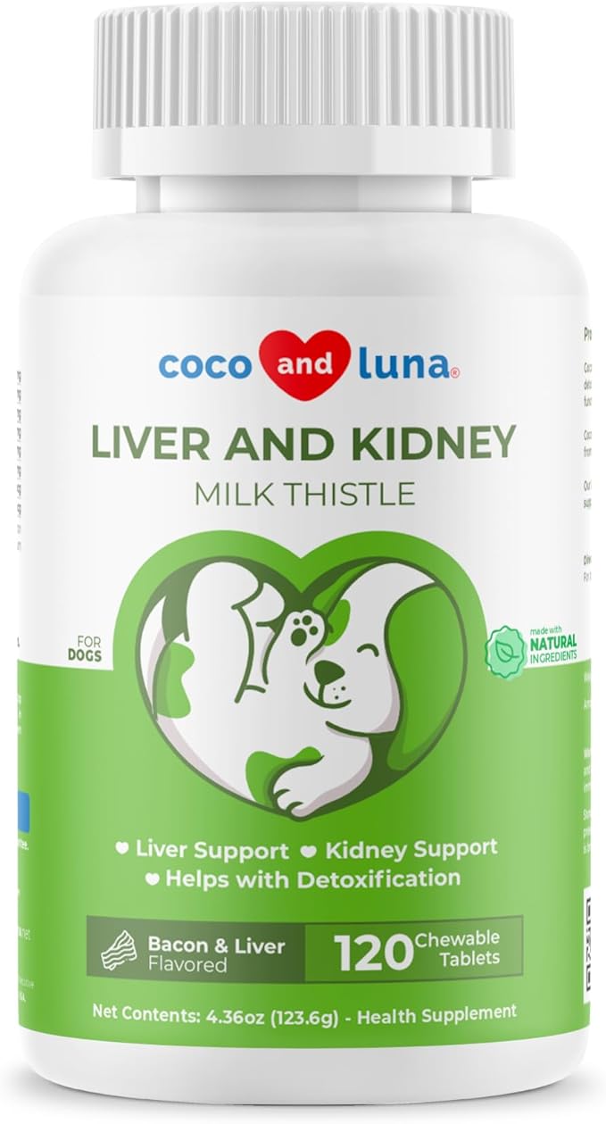 Milk Thistle for Dogs - 120 Chewable Tablets - Silymarin - Liver and Kidney Support with EPA & DHA - Detox - Liver Supplement for Dogs with Choline and L-Arginine (Milk Thistle Tablet)