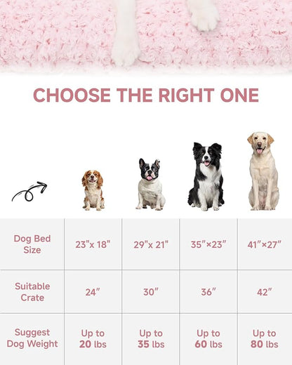 KSIIA Washable Dog Bed Deluxe Plush Dog Crate Beds Comfy Kennel Pad Anti-Slip Pet Sleeping Mat for Large, Jumbo, Medium, Small Dogs Breeds, 41" x 27", Pink