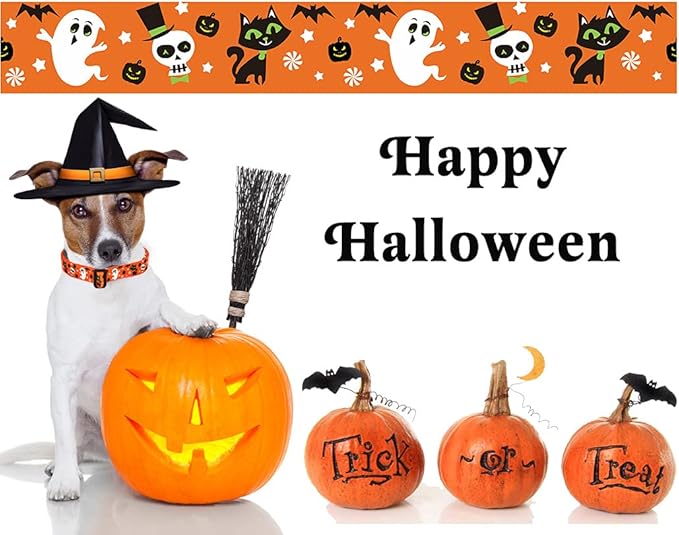 Mihqy Halloween Dog Collar - Pumpkin Bat Ghost Pattern - Adjustable for Small Medium Large Dogs(Halloween,L)