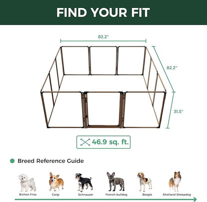 FXW AuraSpace Pro Acrylic Indoor Dog Playpen, Heavy-Duty with Metal Frame, 32" Height 12 Panels for Small and Medium Dogs, Walnut│Patented