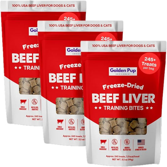 Beef Liver Dog Treats, Freeze Dried Beef Liver for Dogs, Single Ingredient, Human Grade, No Fillers, High Protein, Grain Free, Gluten Free, All Natural Meal Topper, Made in the USA (3-Pack)